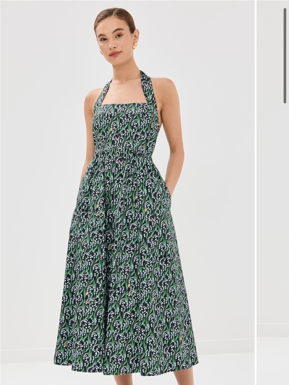 Green Floral Halter Midi Dress